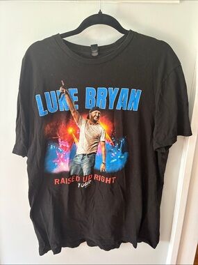 EUC Official Luke Bryan Raised Up Right Tour Concert Black Graphic Tee Size XL